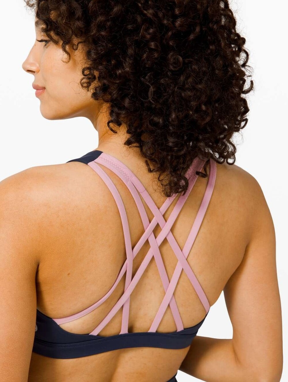 Lululemon Free to Be Serene Bra Size 8 Navy Blue Pink Strappy Criss Cross Back - Picture 2 of 8